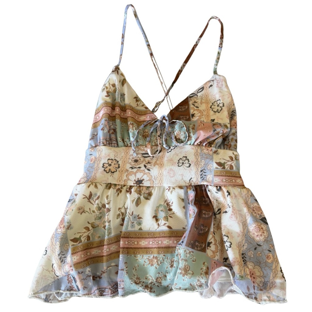 Floral Patchwork Spaghetti Strap Feminine Camisole - Pastel Multi Floral